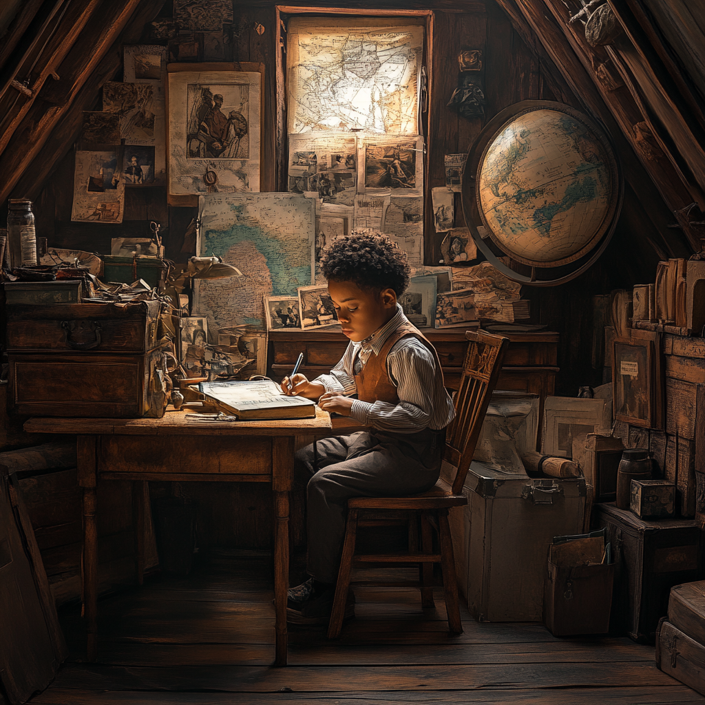 The Storyteller: A Black Child in Cozy Attic