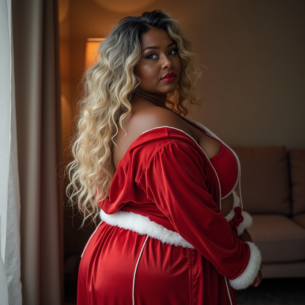 The Sultry Christmas Woman Glances Over Her Shoulder