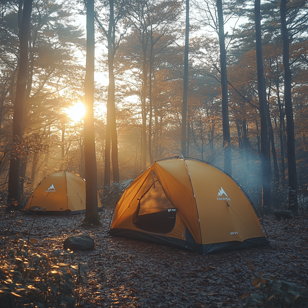 The Sunrise Campsite: Autumn Forest and Fire