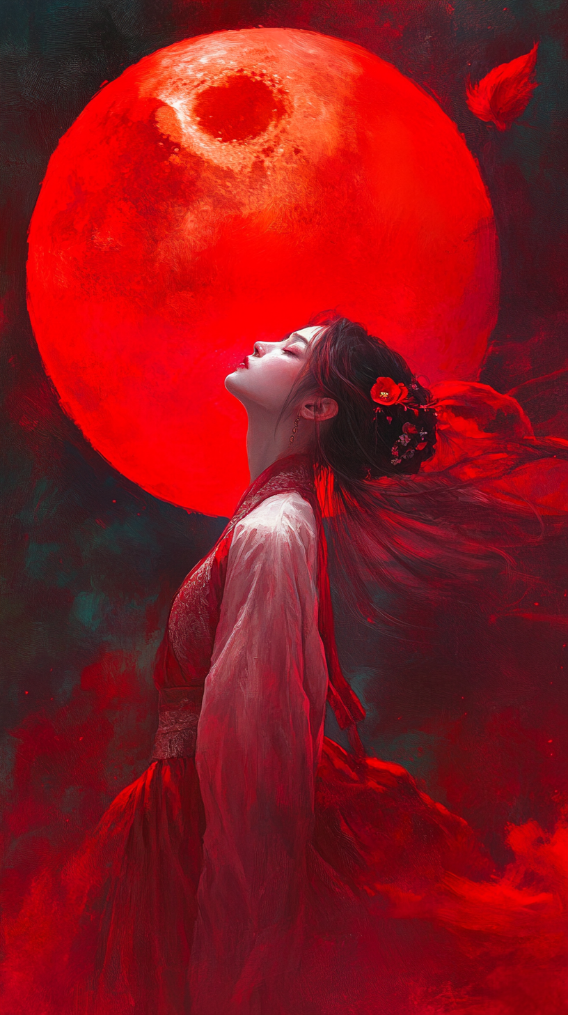 The Surreal Red Fox Woman under Full Moon