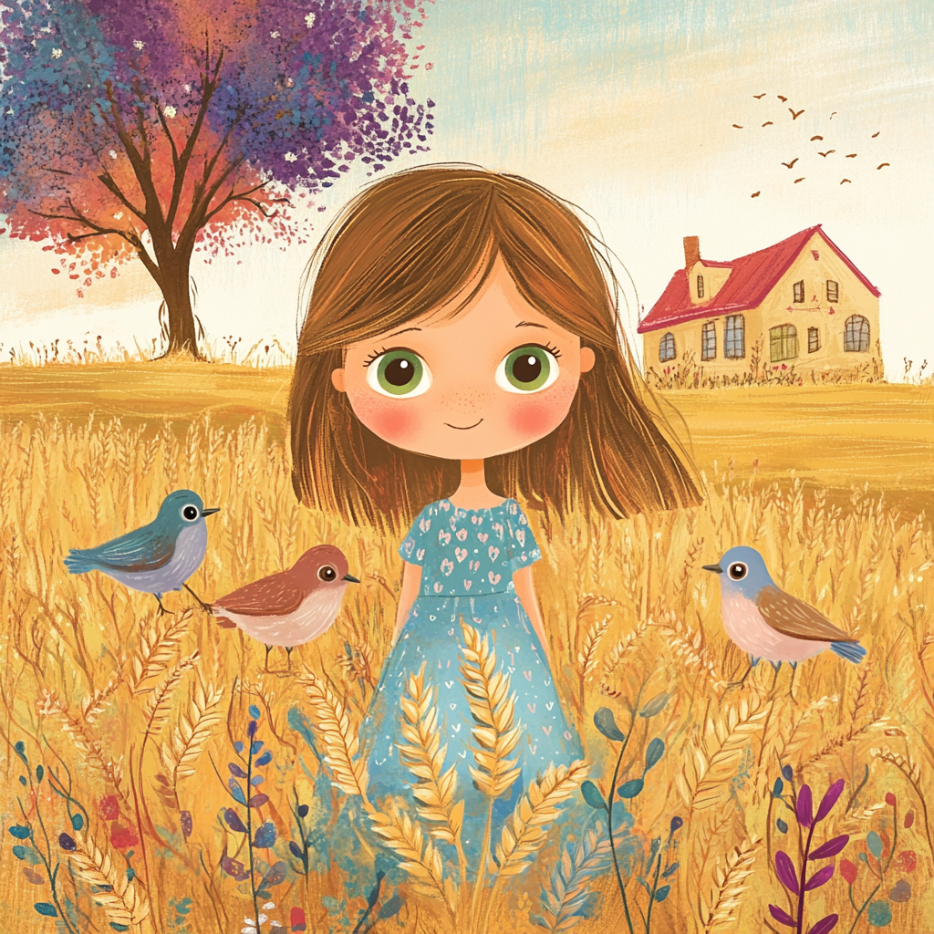 The Sweet Girl Picking Wheat in Dreamy Field