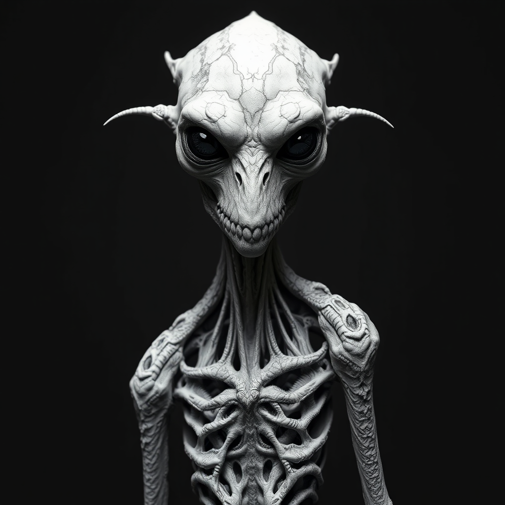 The Tall Cosmic Horror Creature in Black & White