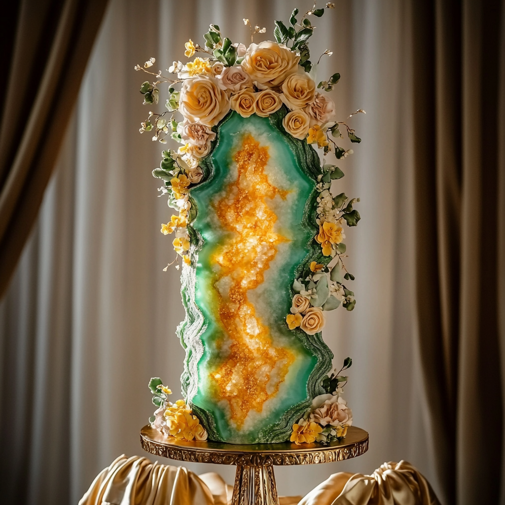 The Tall Geode Cake with Yellow Roses Display