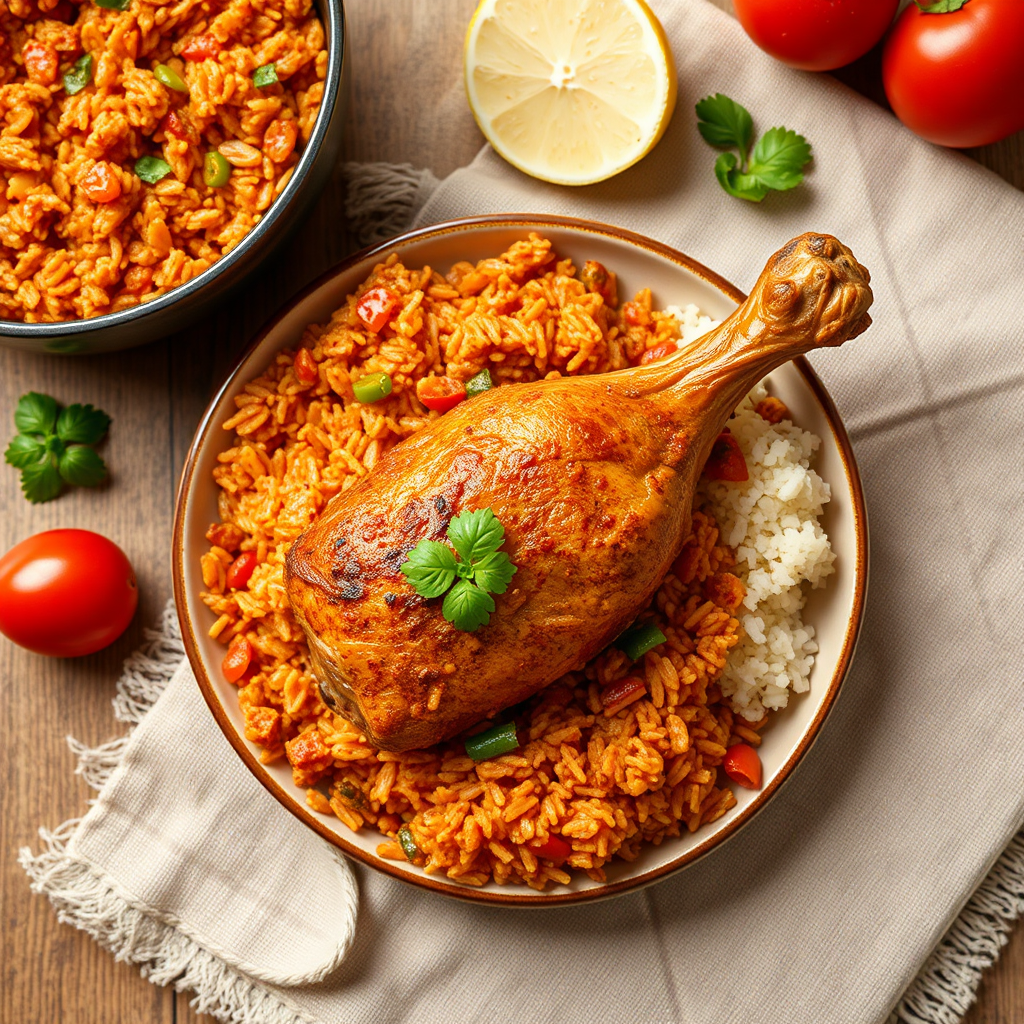 The Tasty Jollof Rice with Chicken Leg