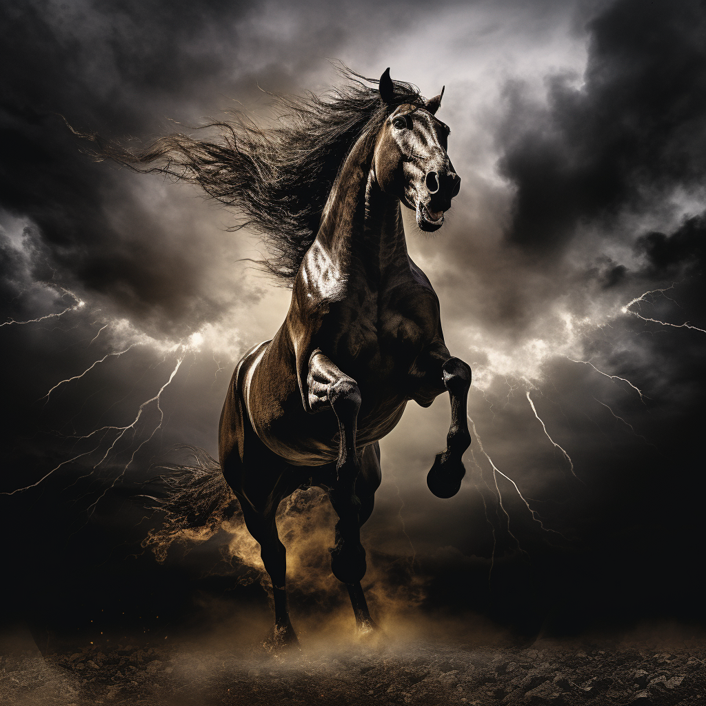 The Terrified Horse in a Stormy Night