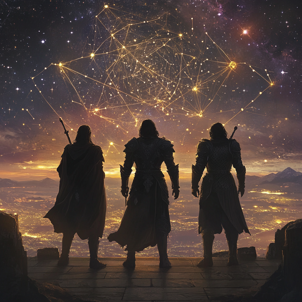 The Three Knights Before Magical Portals and Stars