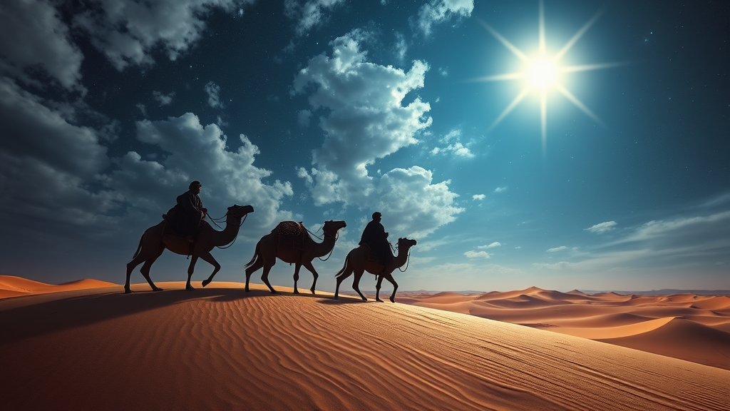 The Three Wise Men Journeying Under Starlit Sky