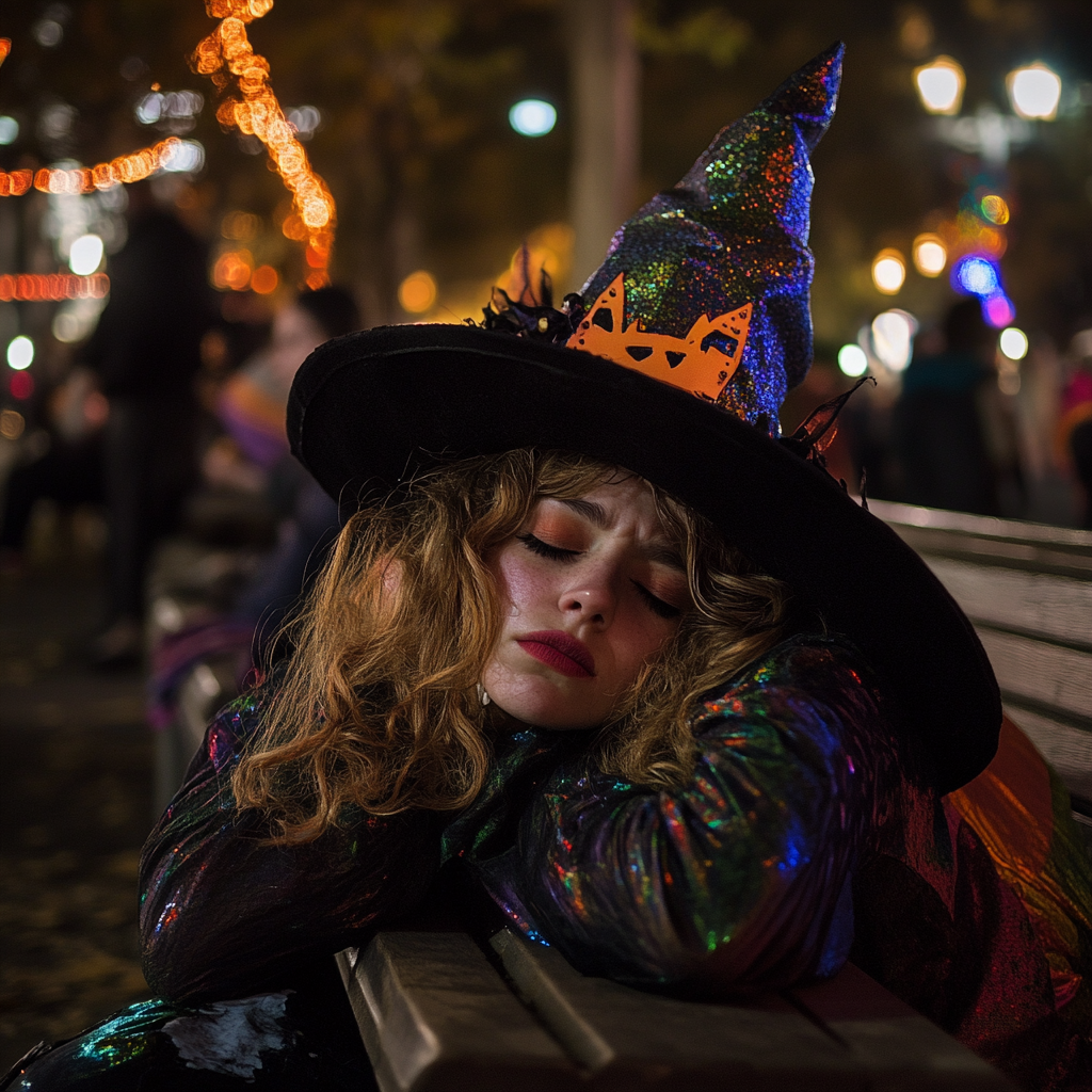 The Tired Witch Resting After Halloween Celebration