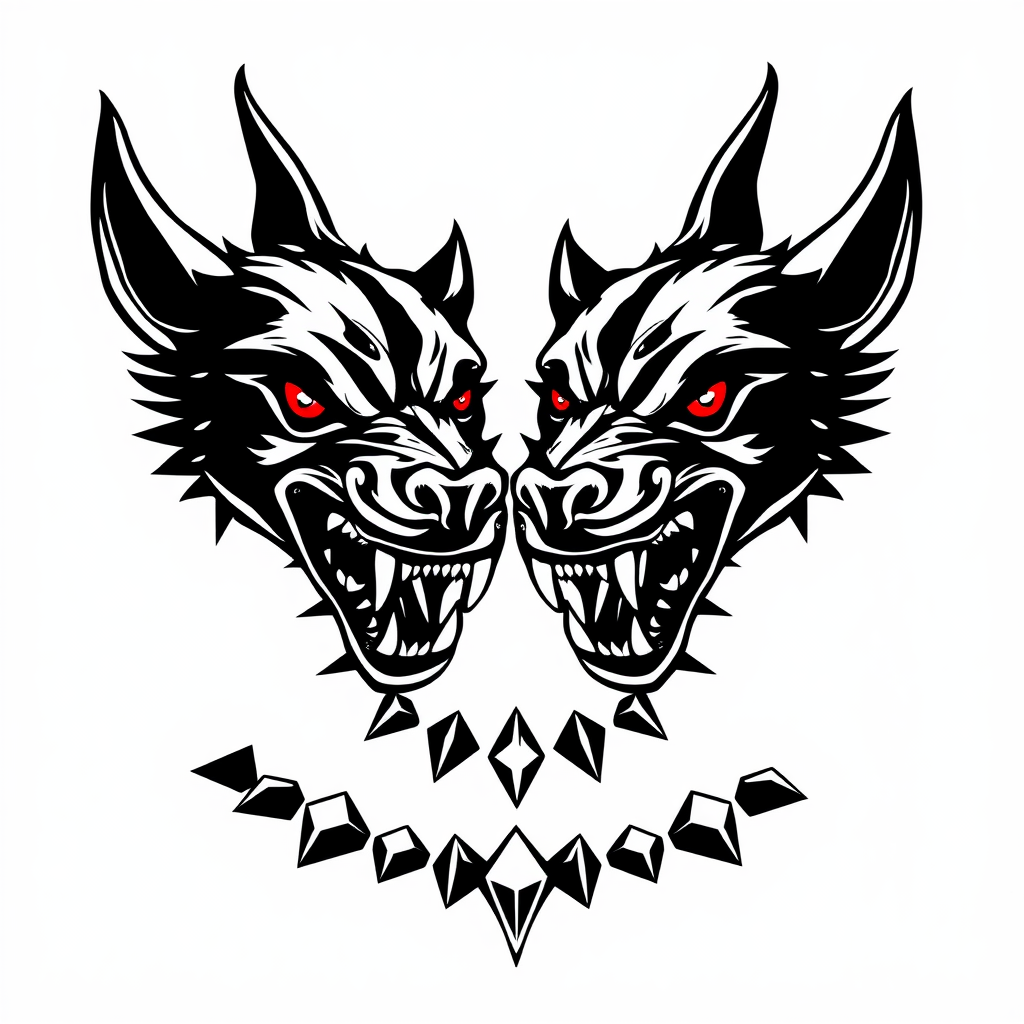 The Two-Headed Cerberus Tattoo Stencil Design