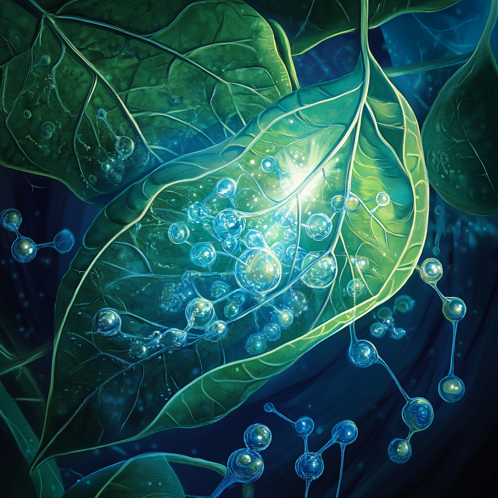 The Vibrant Blue Photosynthesis Process in Leaf