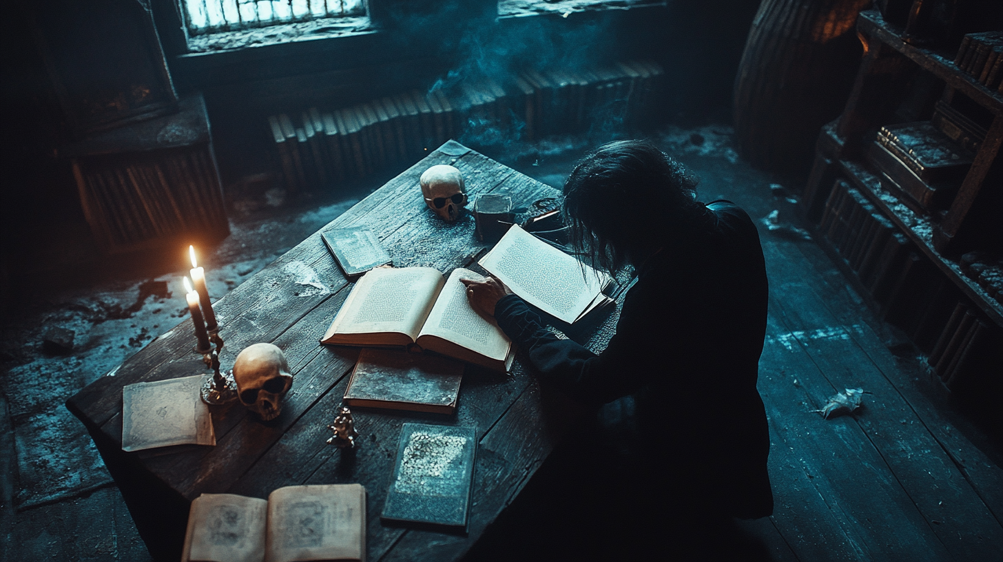 The Warlock's Gloomy Study with Glowing Book