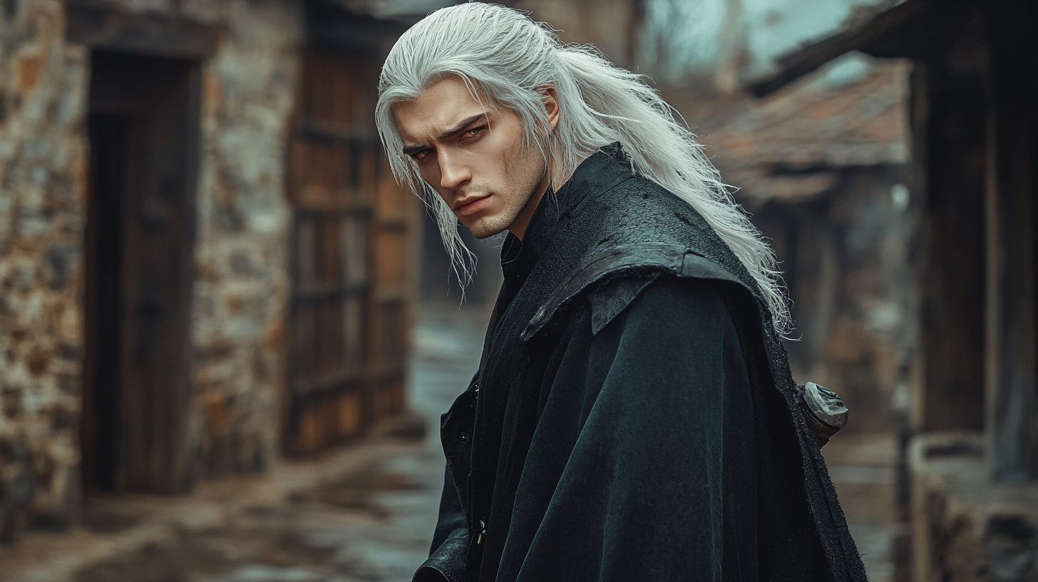 The Witcher Lookalike Strolling in Medieval Street