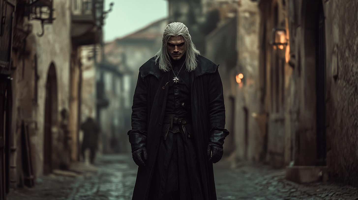 The Witcher-like Man Strolling in Medieval Street