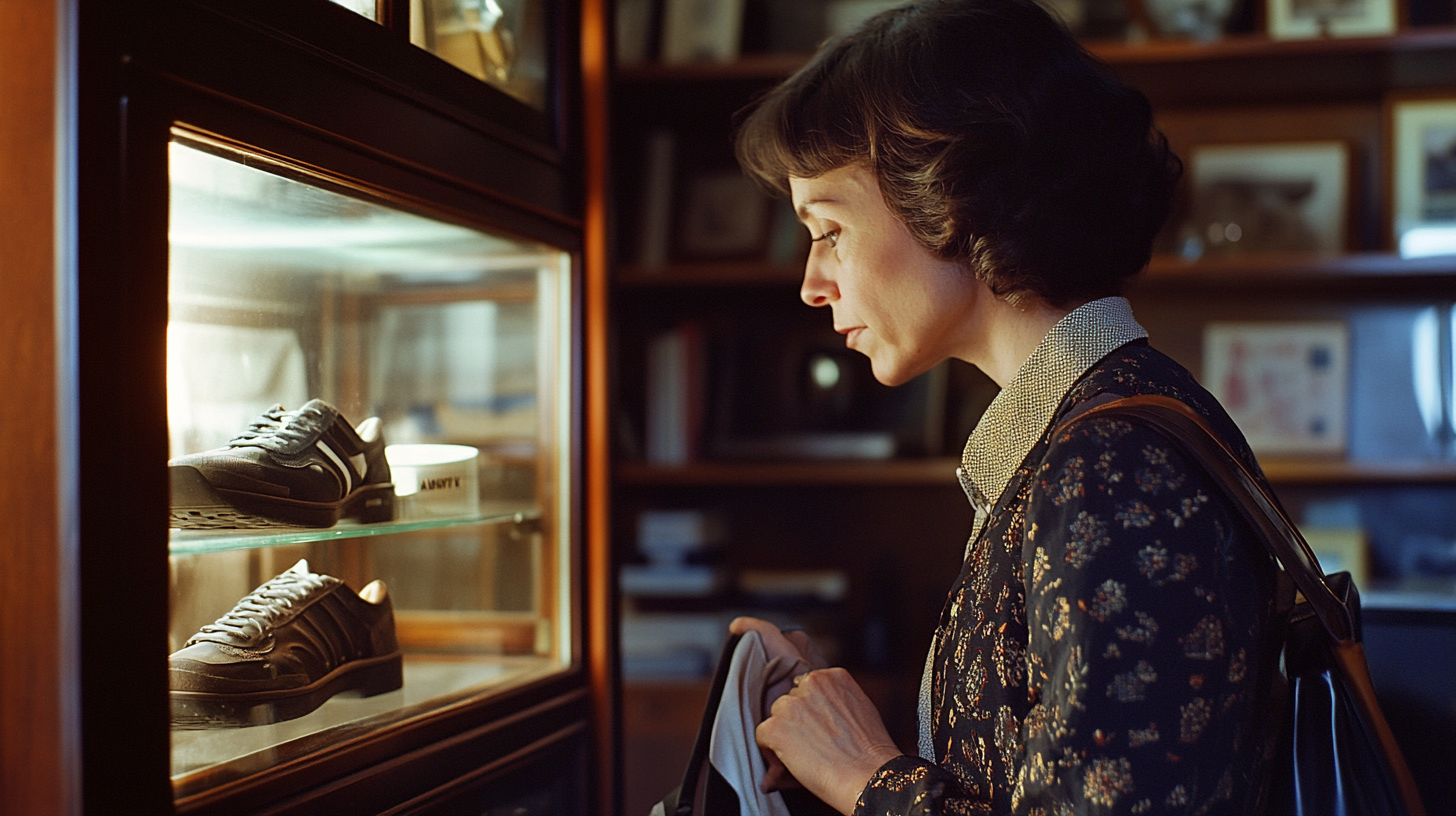 The Woman Examining Old Shoe Before Work