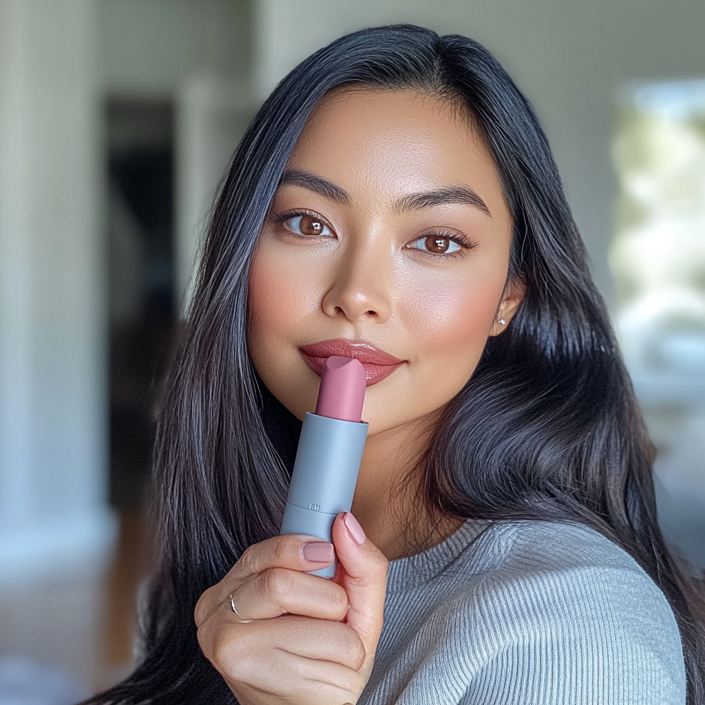 The Woman Posing with Pink Lipstick