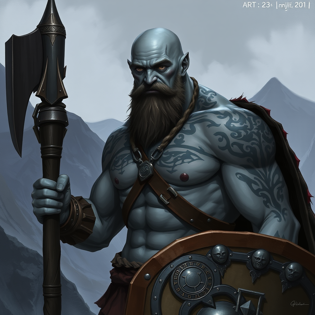 The Young, Bald, Tattooed Barbarian in Mountains