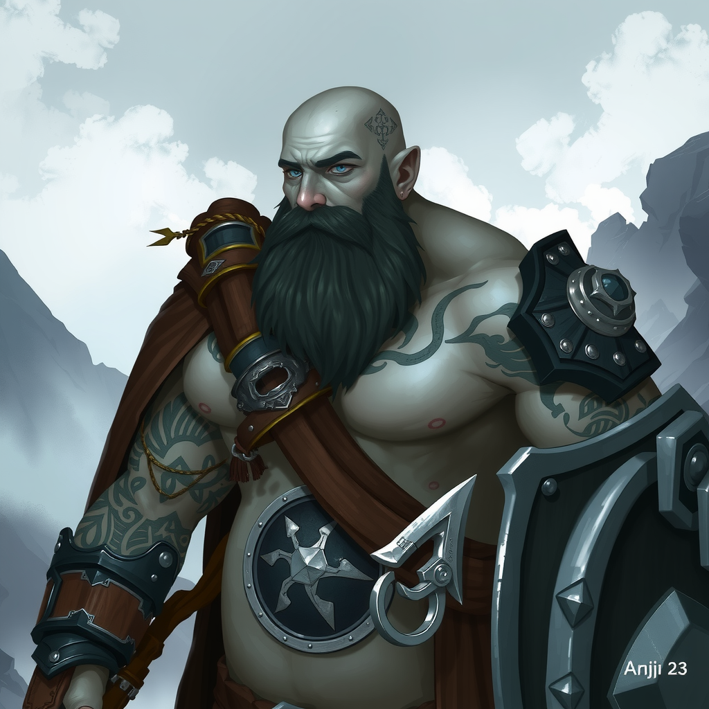 The Young, Hairless Goliath Warrior in Mountains