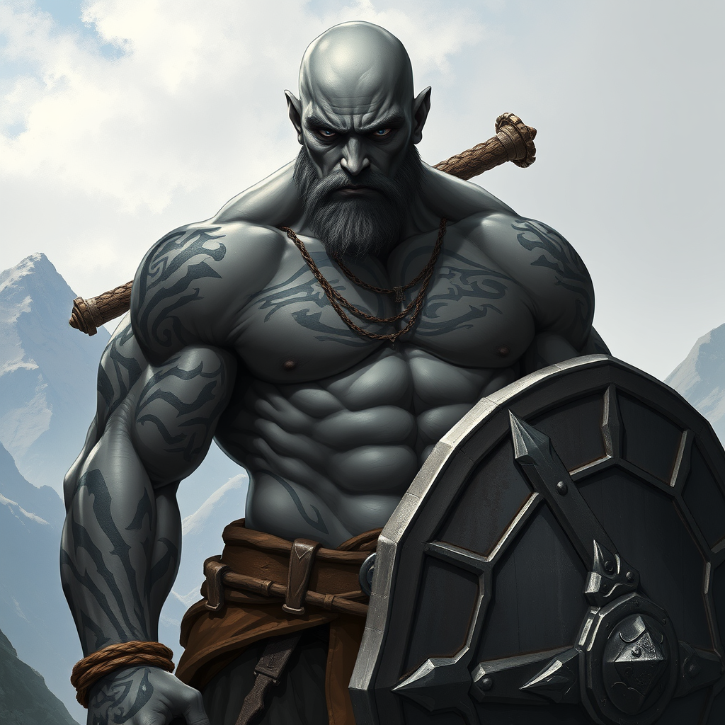 The Young Bald Barbarian in a Mountainous Landscape