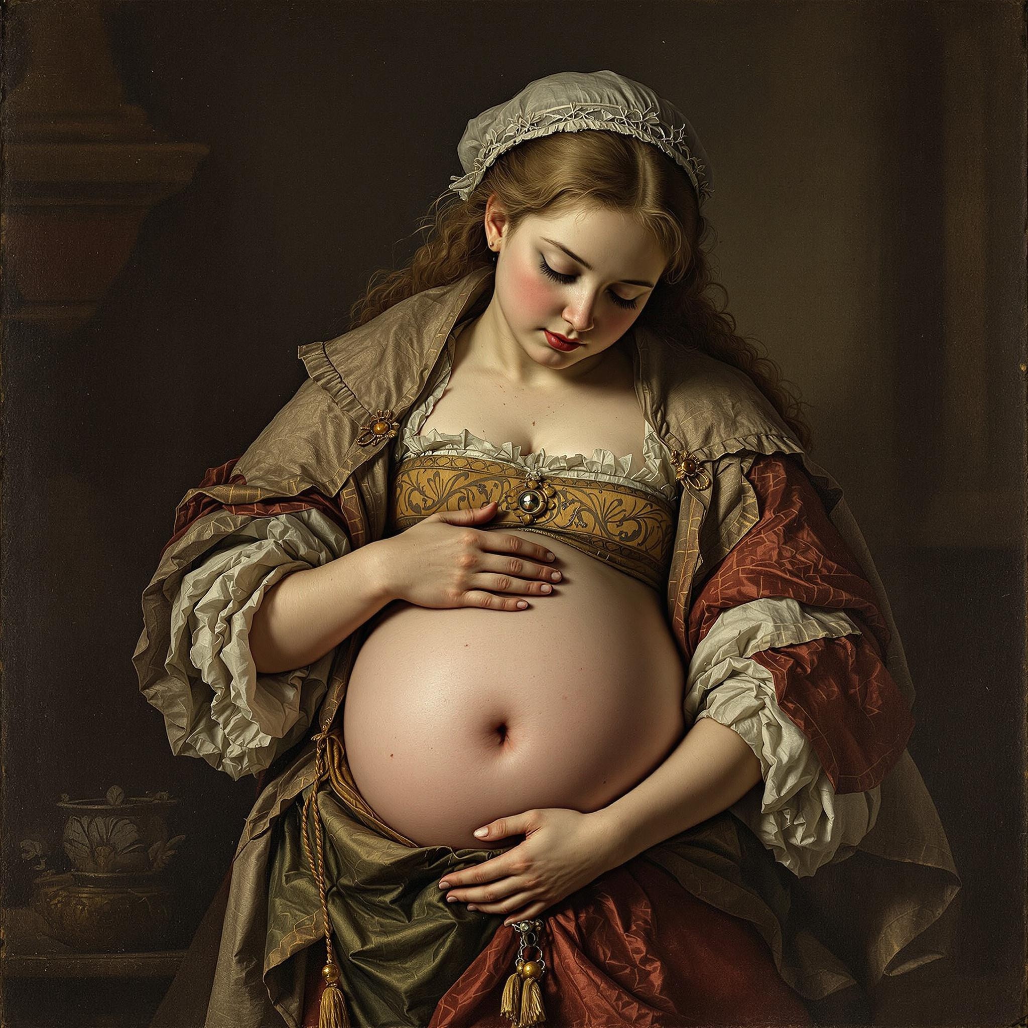 The Young Girl Rubbing Her Swollen Belly