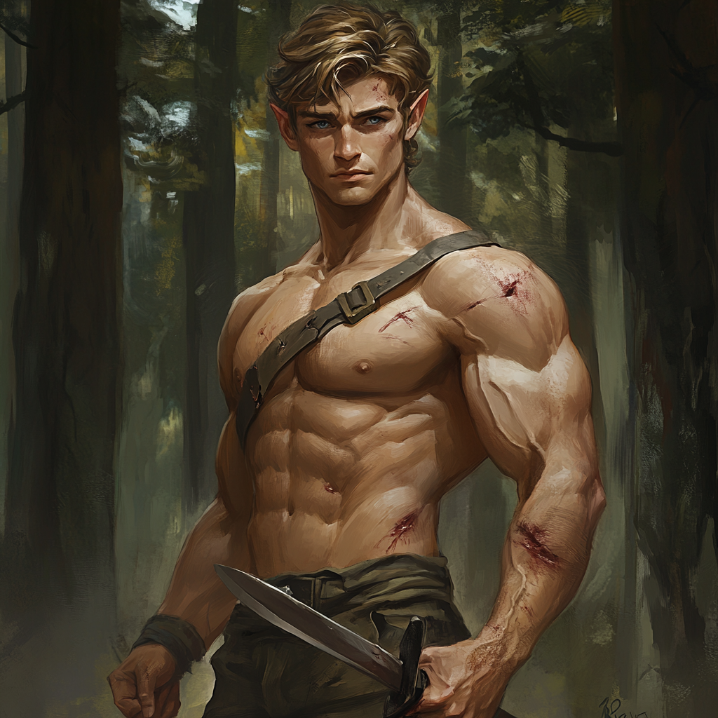 The Young Wood Elf Swordsman in Forest