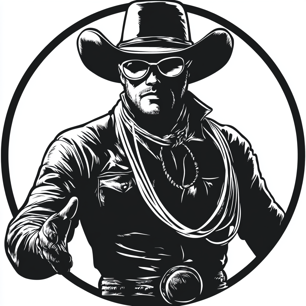 The black and white cowboy with a lasso