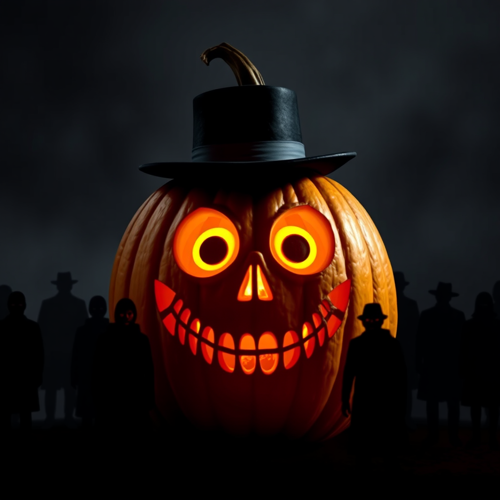 The creepy Babadook pumpkin with shadowy figures