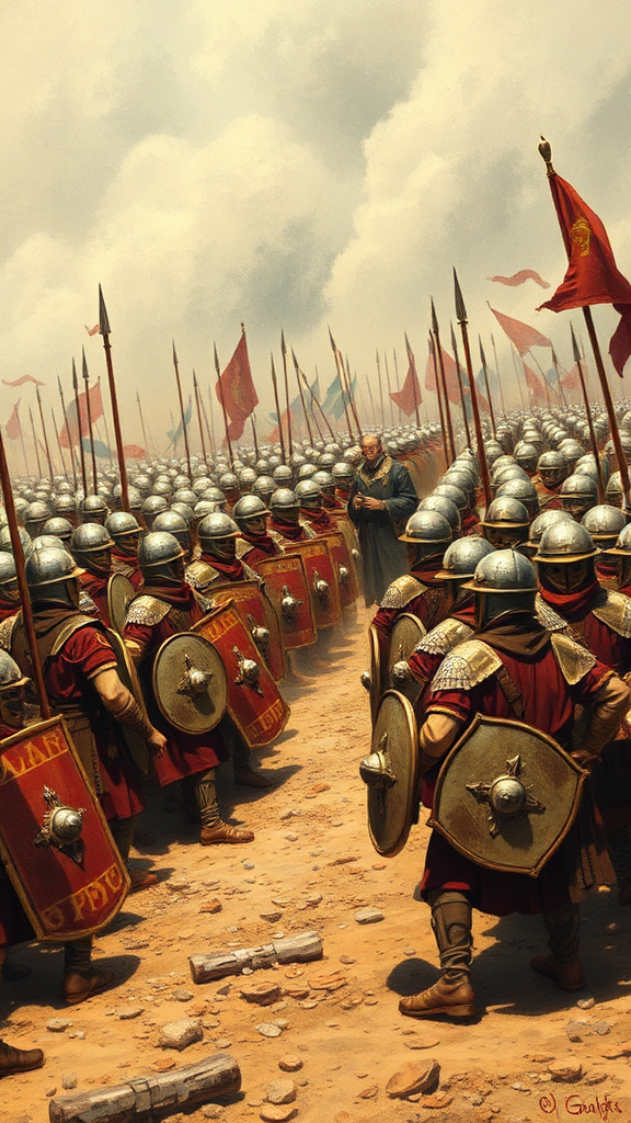 The disciplined Byzantine troops defend against invaders.