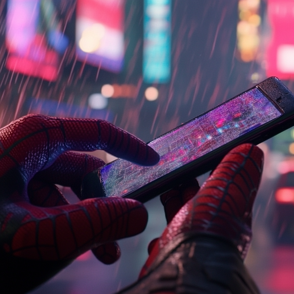 The hand holding phone, Spider-verse style.