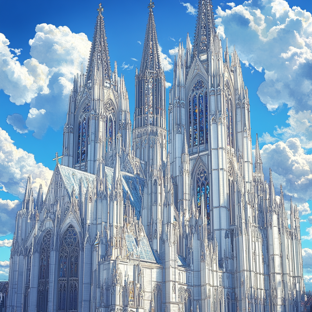 The majestic Cologne Cathedral shines in cityscape.