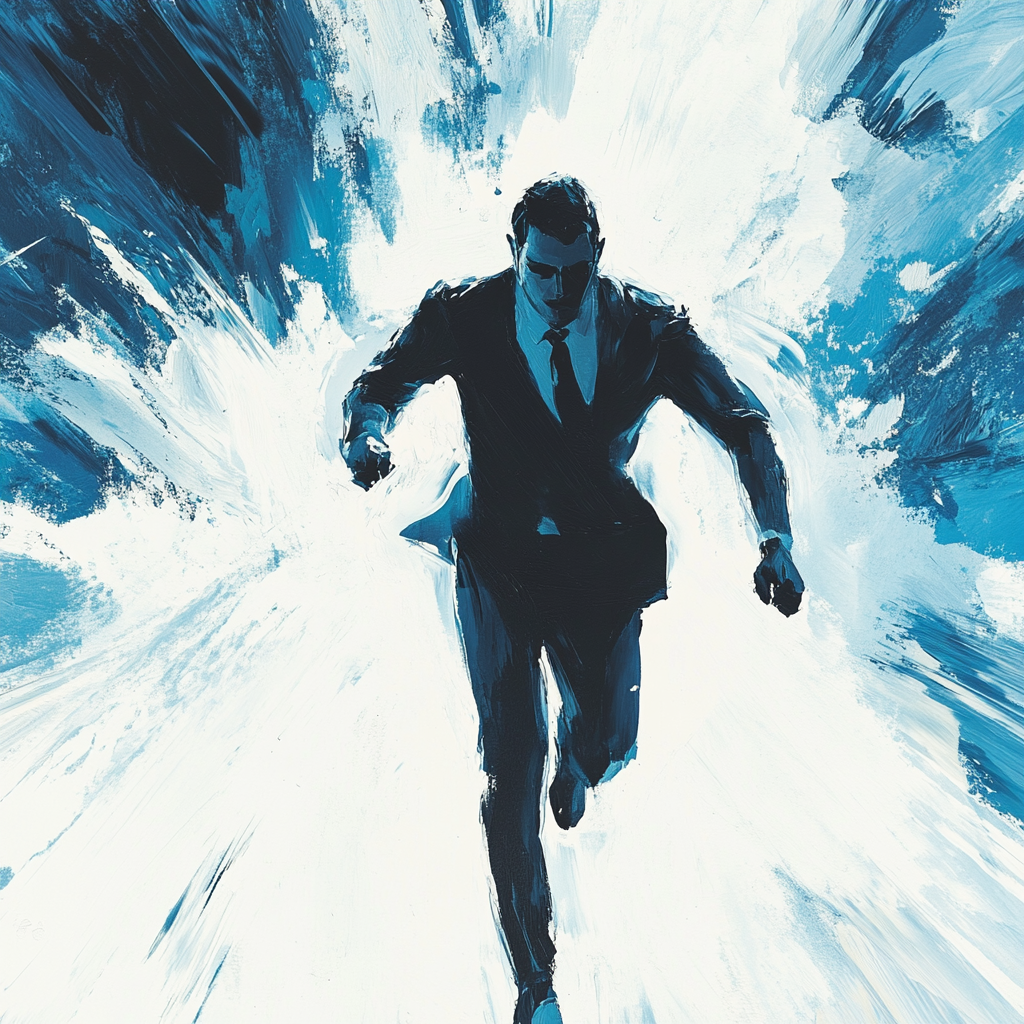 The man in a suit runs towards dream