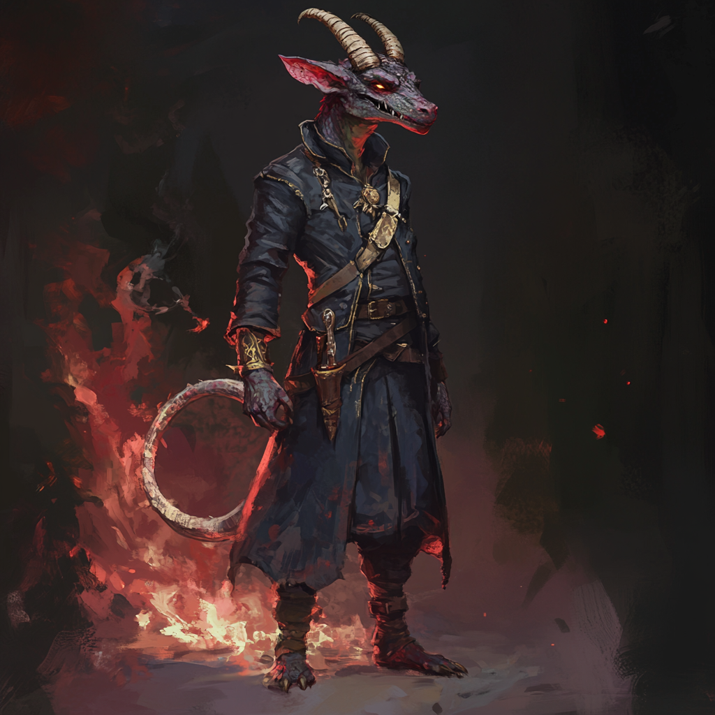 The mischievous red kobold boy in captain's jacket.