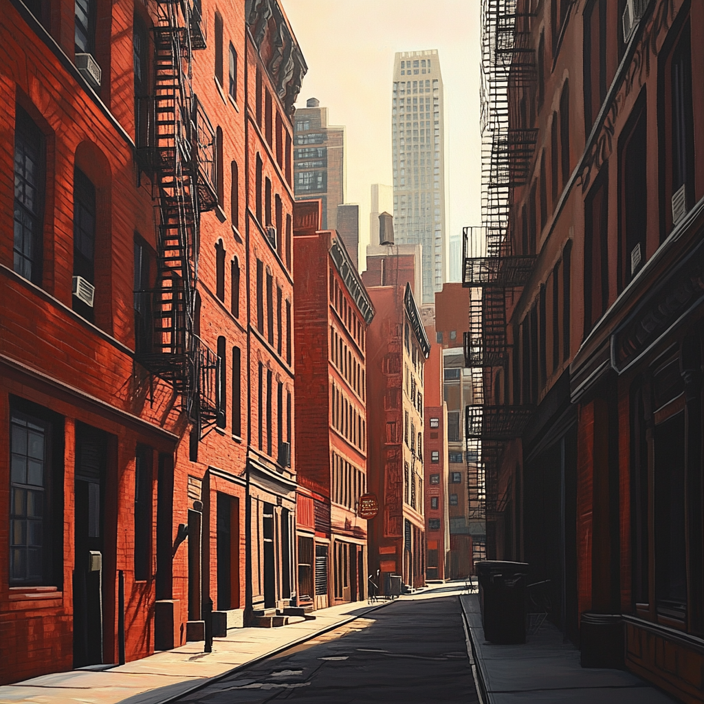 The quiet Manhattan street with classic buildings