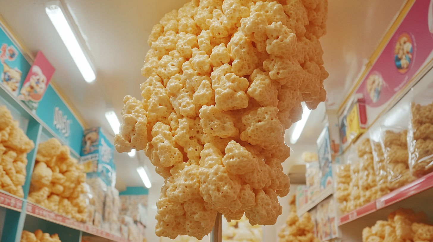 The upside-down Rice Krispies square stuck on ceiling.