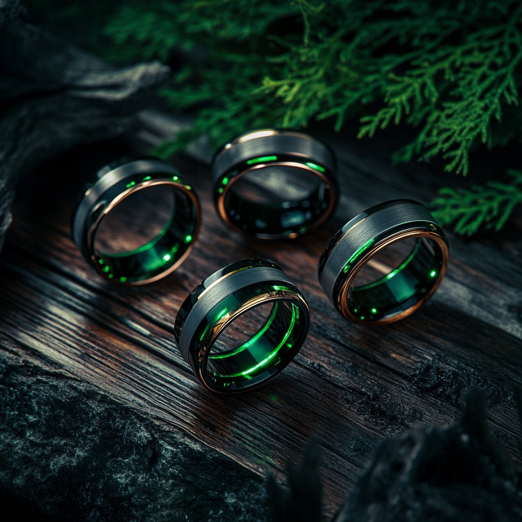 Three Elegant Health Rings on Wooden Surface