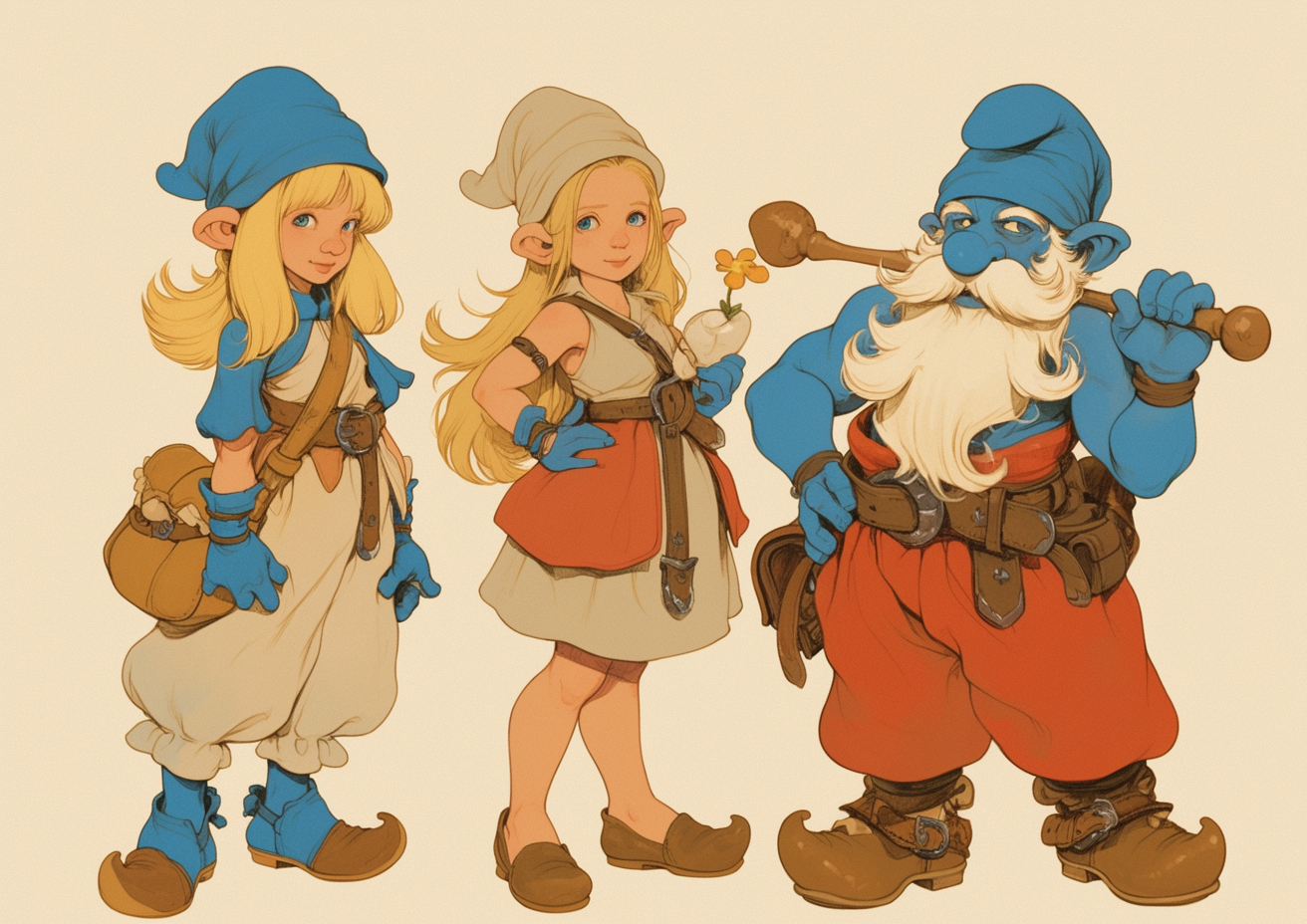 Three Smurfs in old fashioned clothes - Title