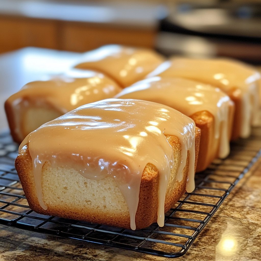 Three Vanilla-Glazed Mini Loaves on Wire Rack