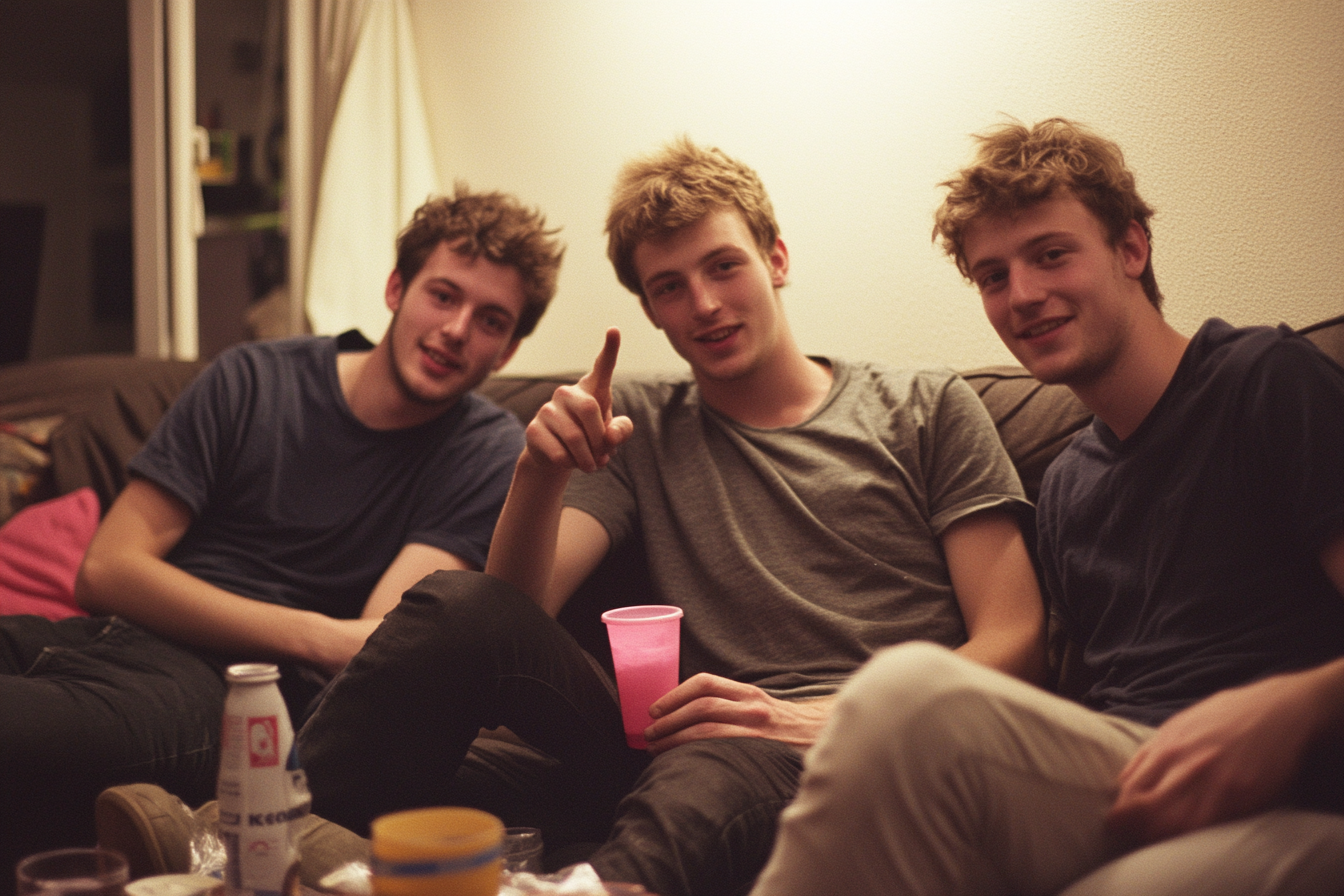 Three friends having fun at a house party.