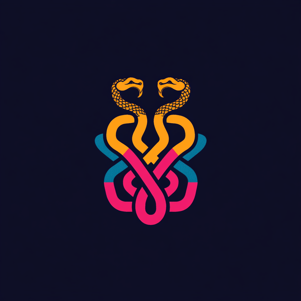 Three-headed hydra logo in 80s colors.