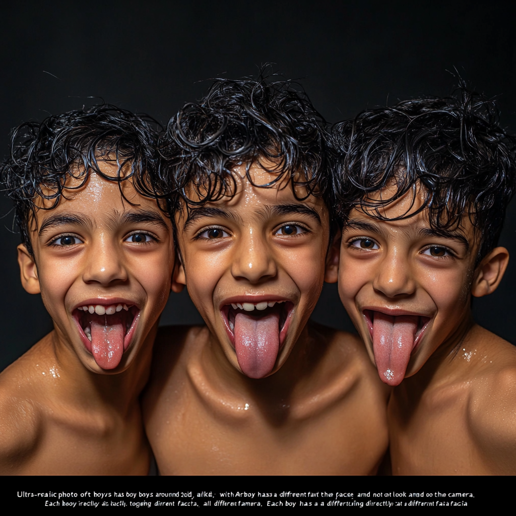 Three laughing boys with long curly hair