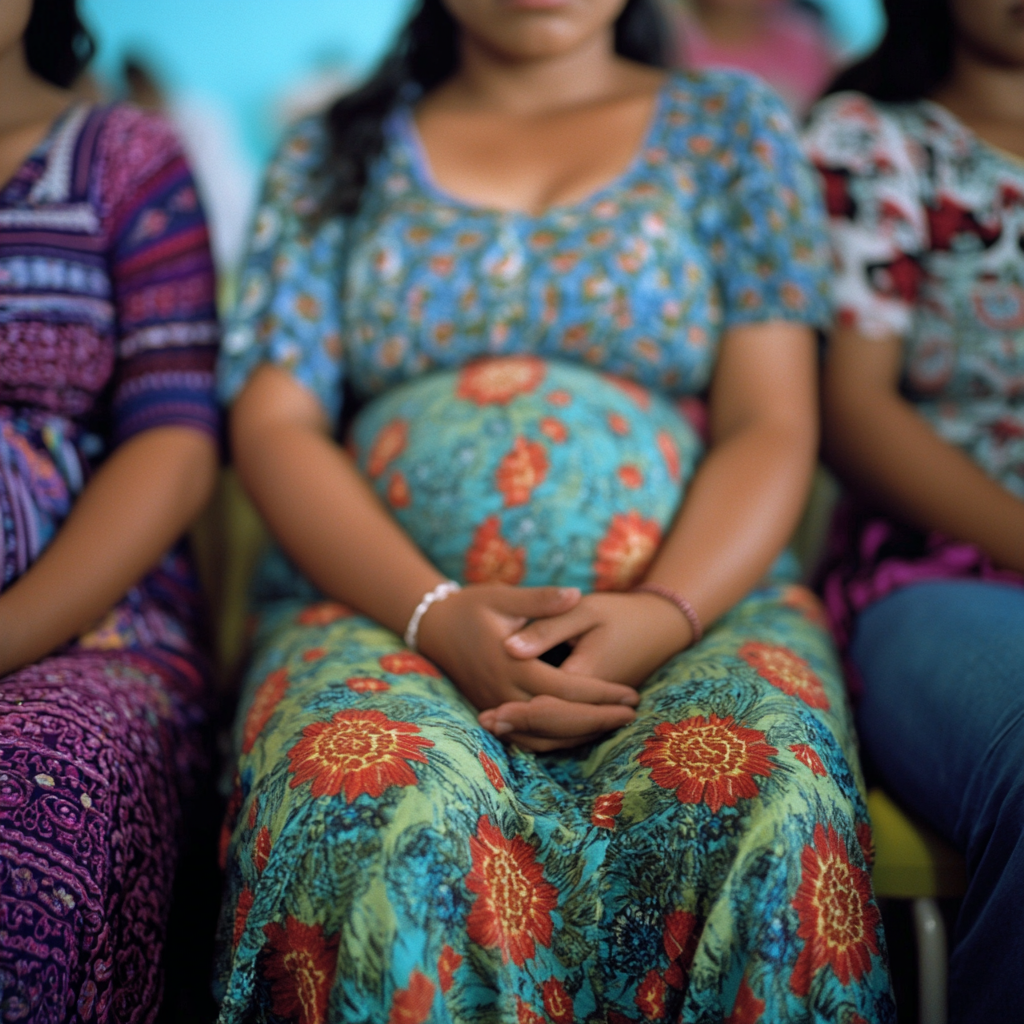 Three pregnant girls in Guatemala's waiting room.