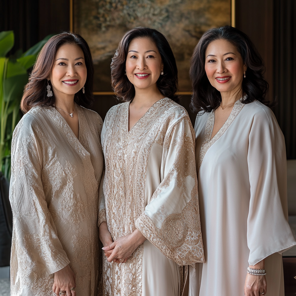 Three professional Asian women in elegant attire.