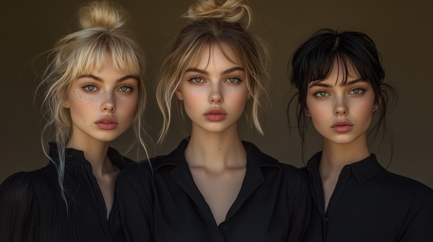 Three young women with unique features in portrait