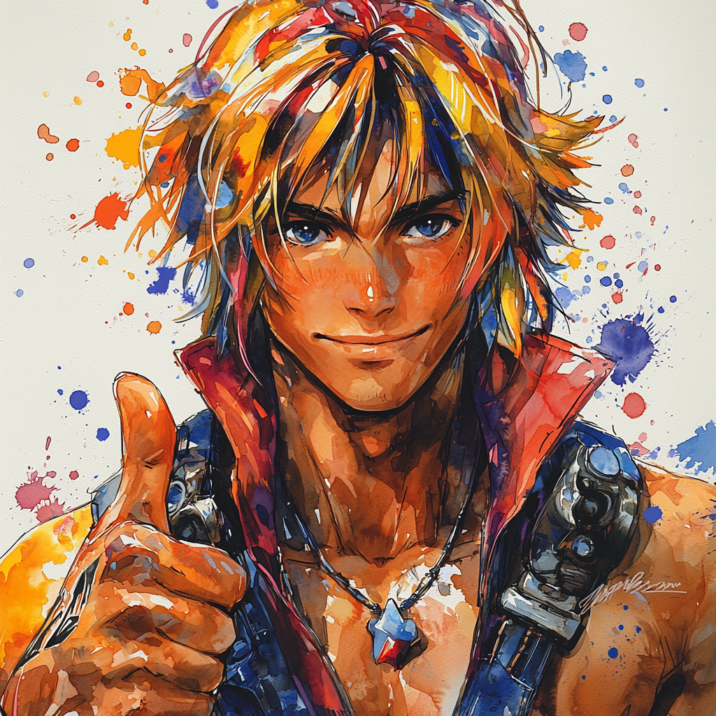 Tidus in animated style giving thumbs up