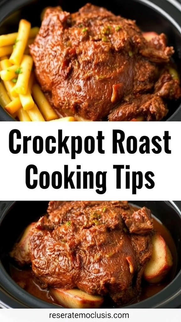 Tips for cooking crockpot roast in a collage.