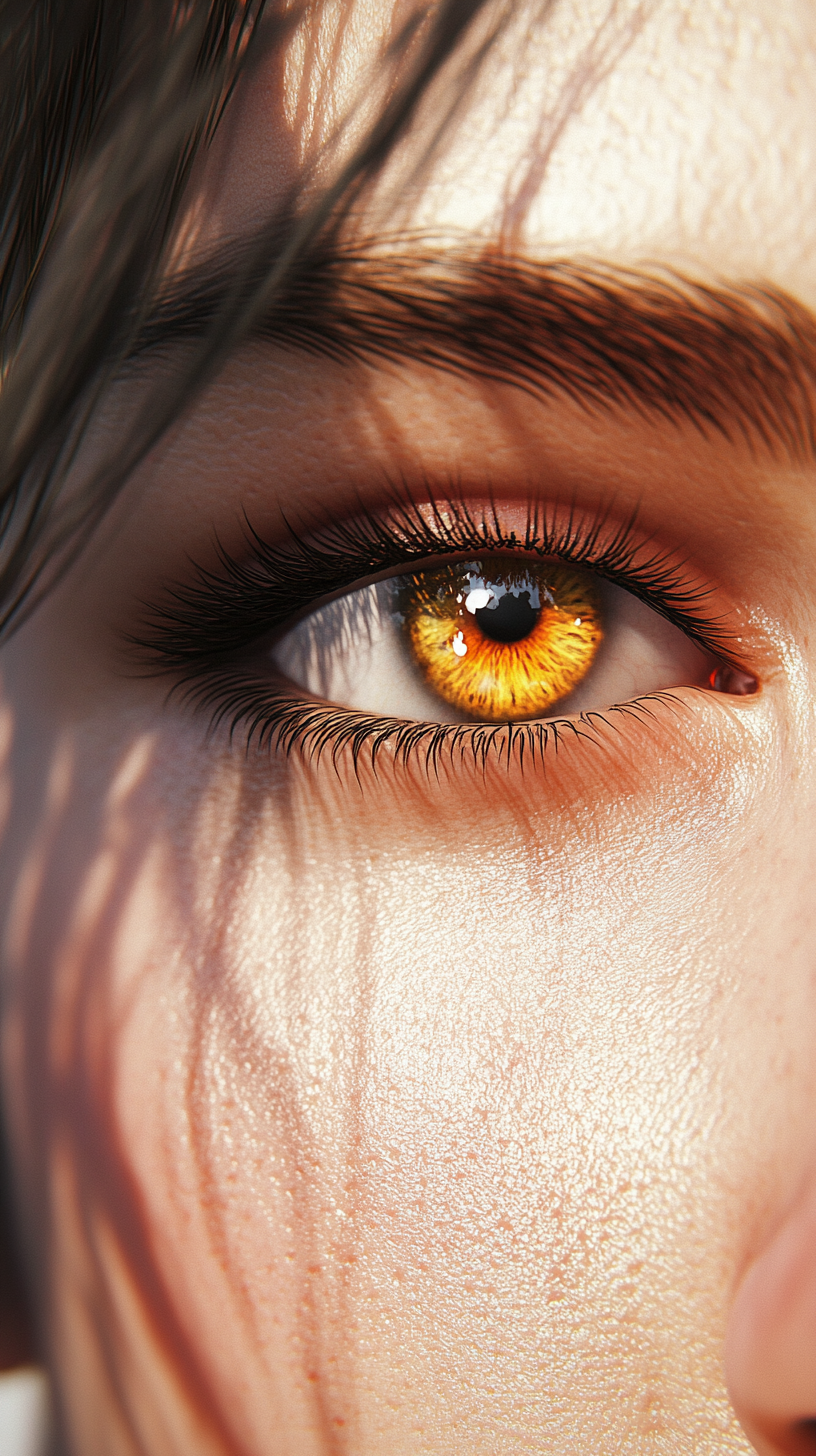 Tired American girl with shiny eyes in game