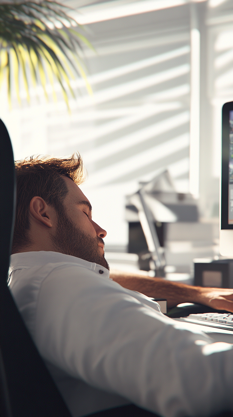 Tired American man in office