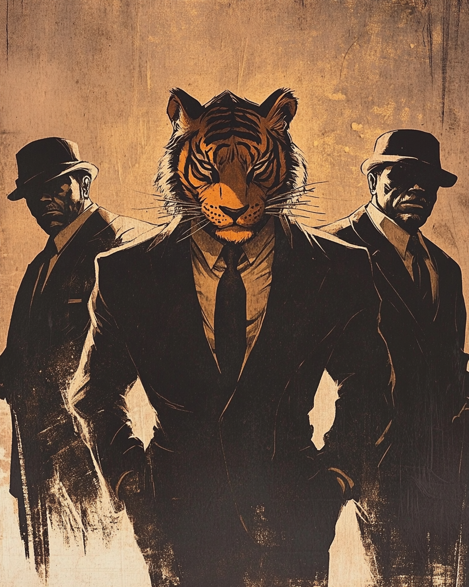 Tony the Tiger and bodyguards on noir comic cover