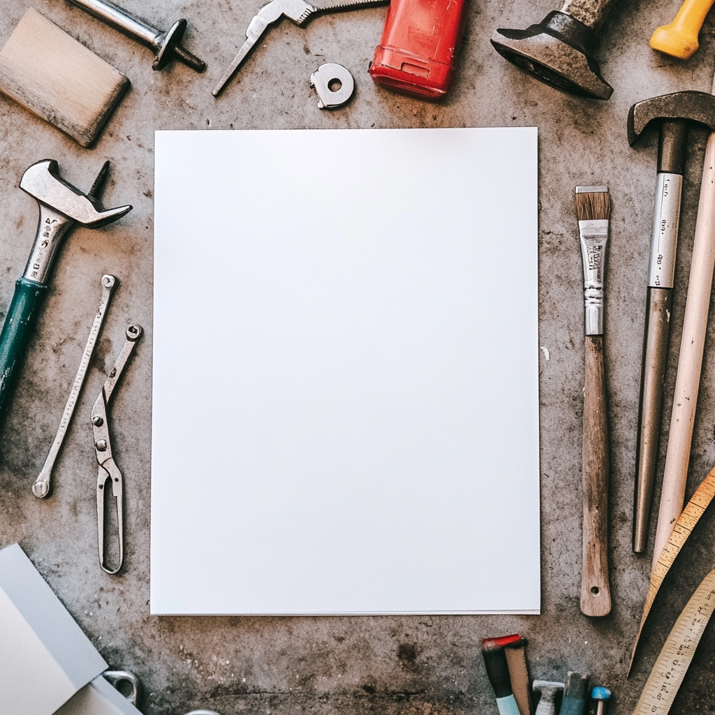 Tools on a white page for a project.