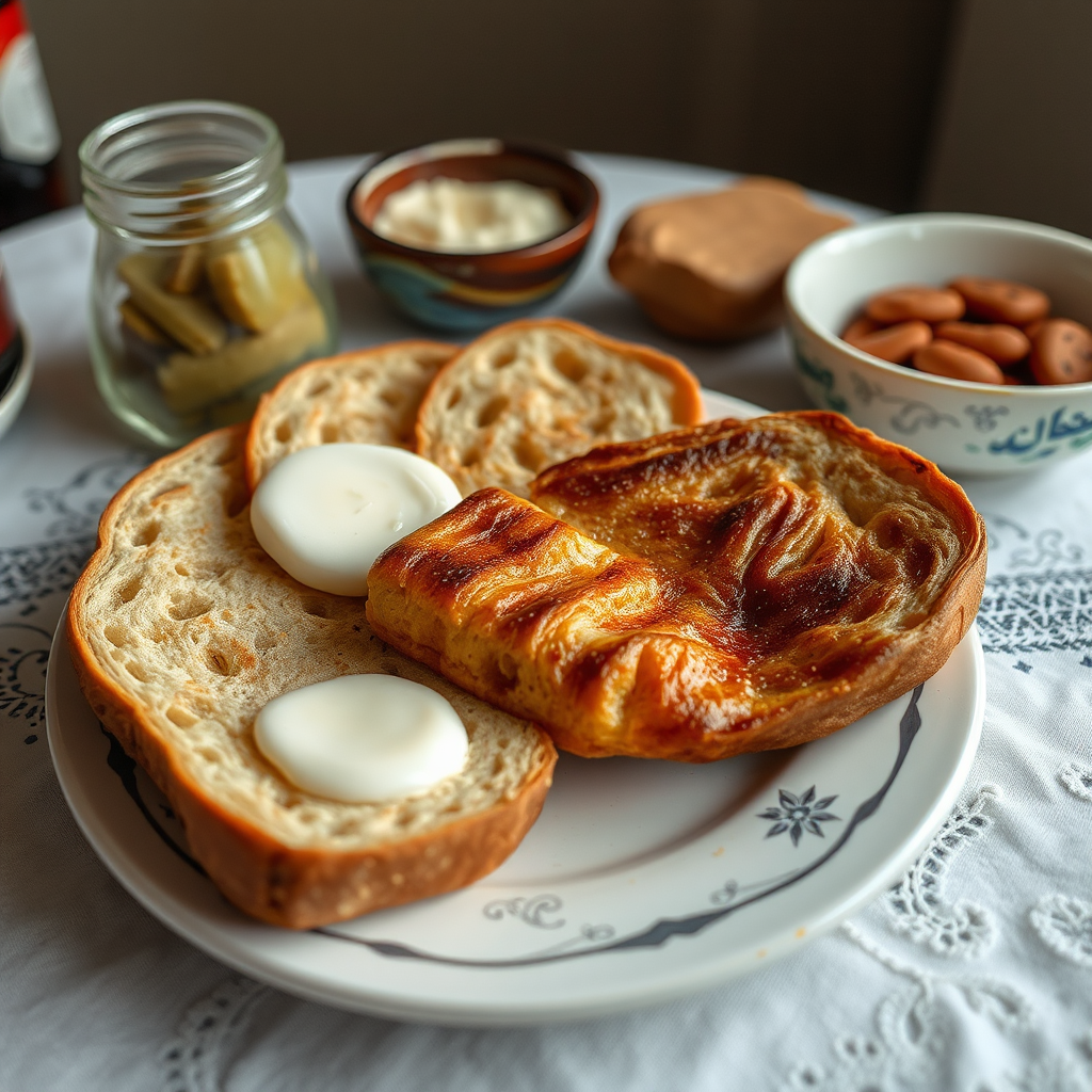 Traditional Iranian Breakfast with Tea and Bread.