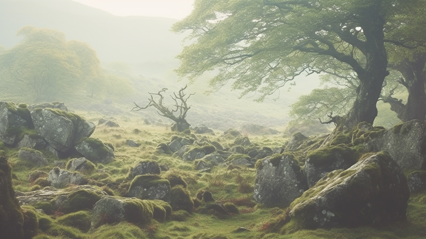 Cinematic Moss-Covered Stone Wall in Scottish Landscape